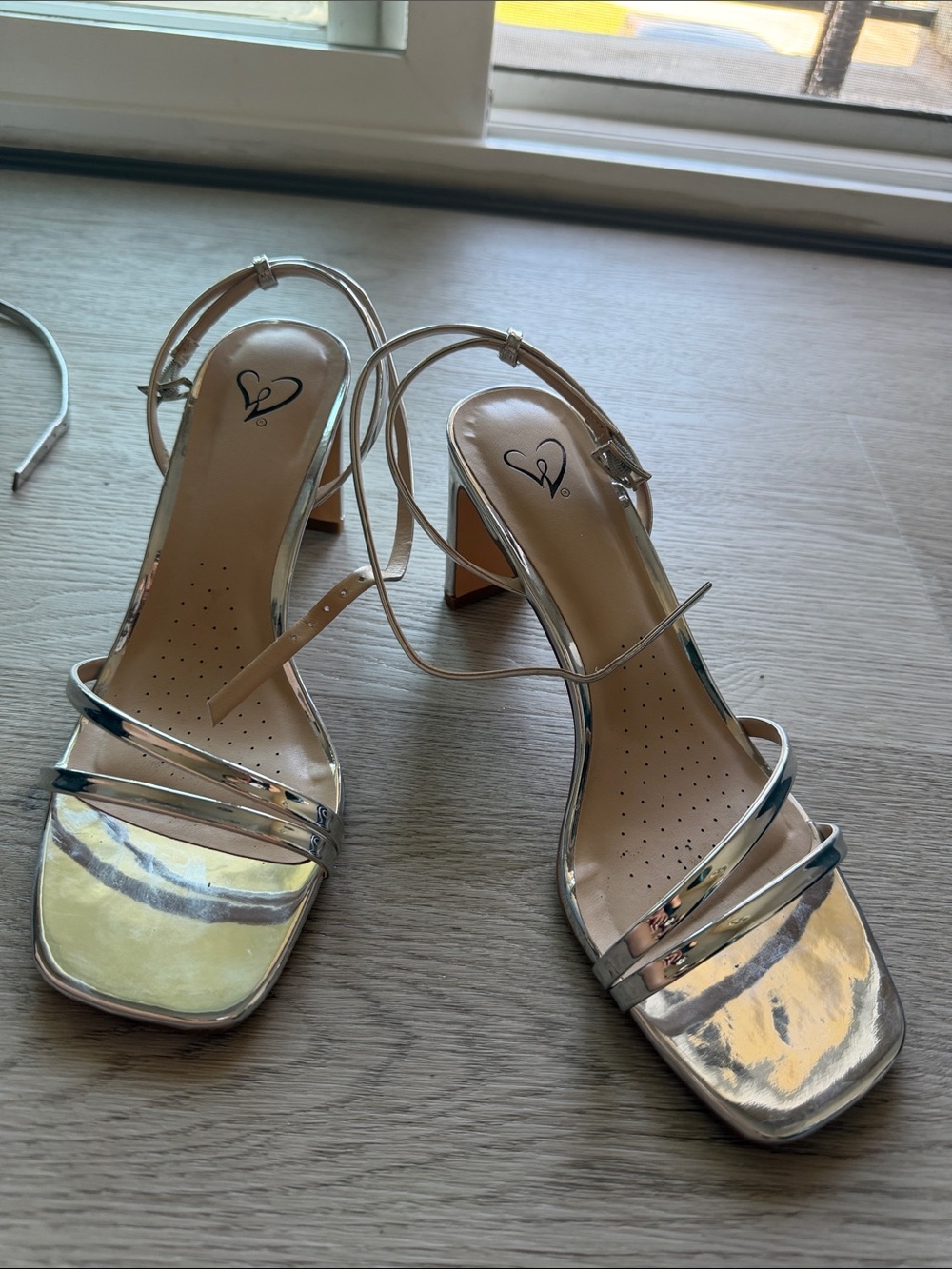 Windsor Metallic Silver Square-Toe Strappy Block Heels